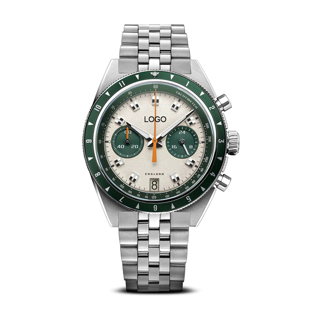 40mm Luxury Quartz Watch for Men Waterproof Large Dial Chronograph with round Case Buckle Clasp 20mm Band Width