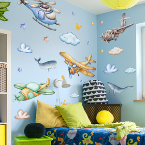 <span class=keywords><strong>Stickers</strong></span> muraux de nuage de baleine d'avion de dessin animé moderne décalcomanies de style artistique pour la chambre ou le salon des garçons pour la maison - Product Image 2
