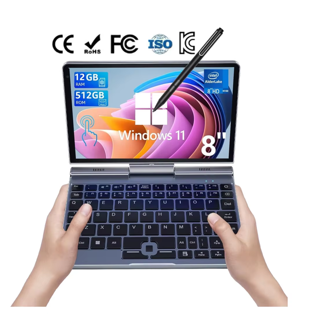 8 Inch Mini Laptop HD Touchscreen Portable 2-in-1 Computer Win 11 Pro Small Laptop for Business and Students Intel N100