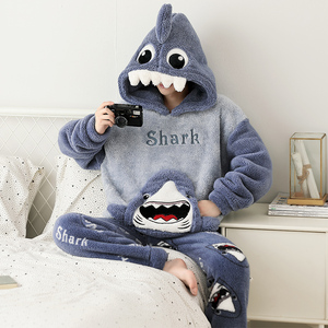 Ensembles de vêtements de nuit d'hiver pour hommes, pyjamas en peluche à capuche, pyjamas en velours épais pour adolescents, pyjamas de dessin animé - Product Image 2