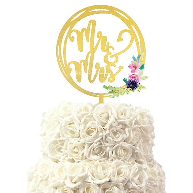 Gemengde Meer Stijl In Gelukkige Verjaardag Acryl Spiegel Goud Wedding Cake Topper Voor Bruiloft/Engagement Party Voor Cake Decorating