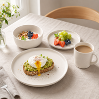 Ensemble de vaisselle de luxe en grès céramique beige mat, assiettes, bols, tasses, résistant au lave-vaisselle, pour cuisine et salle à manger