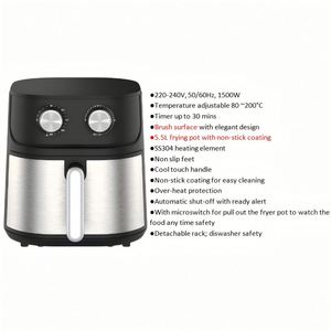 Nouvelle Conception 2026 Friteuse à Air Électrique 5,5L 1500W avec Surface Brossée, Grille Amovible et Protection Contre la Surchauffe pour Usage Domestique et Hôtelier, Garantie 1 An - Product Image 2