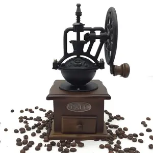 Burr Penggiling Kopi Manual, Penggiling Biji Kopi Gaya Antik Vintage, Kincir Angin Roda Engkol Tangan Laci Kayu