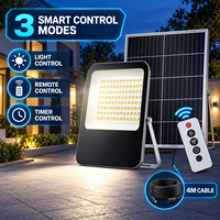 Projecteur solaire LED IP66 60-400W avec télécommande et minuterie, batterie LiFePO4 pour jardin, cour, allée et sécurité
