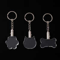 Porte-clés en cristal lumineux personnalisé, porte-clés vierge en verre, patte de chat, os de chien, photo gravée, cadeau commémoratif pour animaux de compagnie, vente en gros