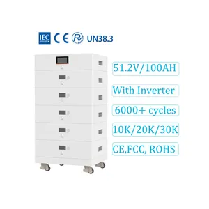 Baterai surya semua dalam satu 51.2V 100Ah penyimpanan energi Lifepo4 baterai 10kWh 15kWh baterai Lithium dengan Inverter