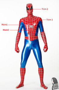 Catsuit <span class=keywords><strong>in</strong></span> lattice da <span class=keywords><strong>uomo</strong></span> per cosplay, blu metallizzato e rosso, a copertura totale, con cerniera posteriore a 3 vie e finitura effetto polvere. - Product Image 5