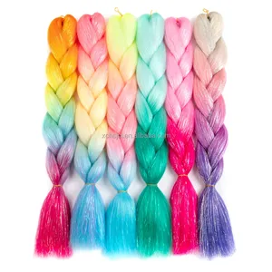 Wholesale Synthetic Tinsel Glowing Jumbo Braids Synthetic Jumbo Braiding Hair With Tinsel