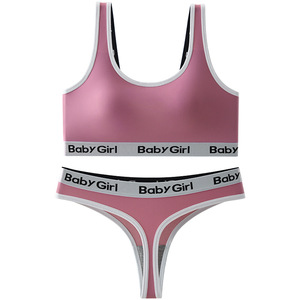 Moda estiva <span class=keywords><strong>bambina</strong></span> donna intimo <span class=keywords><strong>reggiseno</strong></span> e pantaloni a T-pantaloni abbinati Set due pezzi gilet sportivo corto - Product Image 4