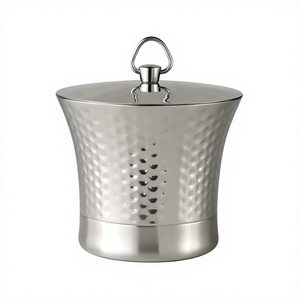 French Style Metal Ice Bucket Hammered With Lid Top Easy <b>Portable</b> <b>Bar</b> Supplies Unique Silver Ice Bucket For Beverage Cooling Use - Product Image 1