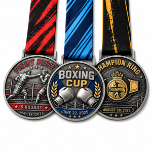 Medalla de Boxeo Personalizada en Aleación de Zinc 3D, Copa de Boxeo Fight Night 2025, Anillo de Campeón, Medallas Deportivas de Metal con Cinta Impresa - Product Image 1