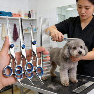 Professional <b>Dog</b> Grooming <b>Scissors</b> Set Stainless Steel Pet Grooming Shears Kit with Thinning Curved <b>Scissors</b> for <b>Dogs</b> Cats - Product Image 1