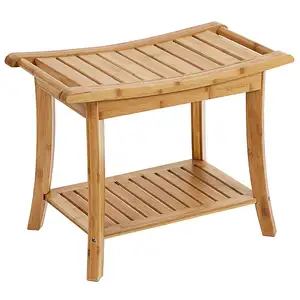 Cadeira de chuveiro de bambu de segurança e durável, cadeira à prova d'água com prateleira de armazenamento perfeito para ambientes internos ou externos