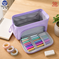 Pochette à crayons grande capacité avec logo personnalisé, multi-compartiments, fermeture éclair, étui à stylos, sac de papeterie promotionnel en gros pour l'école et le bureau
