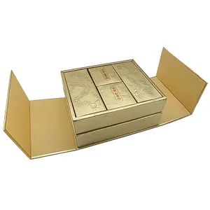 Vente en gros emballage de produit en papier doré cookie mooncake coffret cadeau avec logo personnalisé