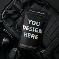 Sachets refermables personnalisés en plastique noir mat holographique, vierges et imprimables, pour emballage de détail et rangement