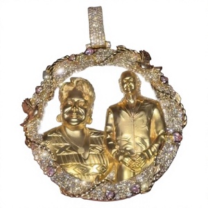 Colgante de Pareja en Aleación de Zinc Chapado en Oro de 14K con Incrustaciones de Circonita Redonda de Corte Brillante, Estilo Hip Hop, Certificado IGI - Product Image 1