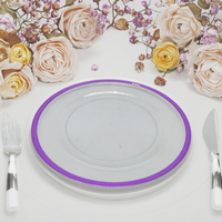 Table de dîner de mariage moderne européen Chargeur d'assiettes à fruits Cercle violet en cristal transparent pour plats de service Assiettes