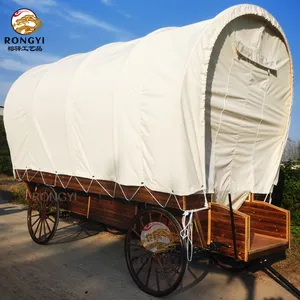 Vente en gros tente de chariot mobile d'extérieur pour hôtel tente de chariot de glamping/tente de chariot en bois avec roue mobile et chariot couvert