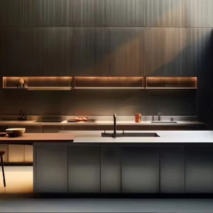 เฟอร์นิเจอร์ครัวสำเร็จรูปสไตล์โมเดิร์นสำหรับโรงแรมเชิงพาณิชย์ ดีไซน์หรูหราแบบอิตาลี ชุดตู้เก็บของติดผนังพร้อมไอส์แลนด์ ผลิตภัณฑ์โลหะสำหรับห้องนั่งเล่น - Product Image 3