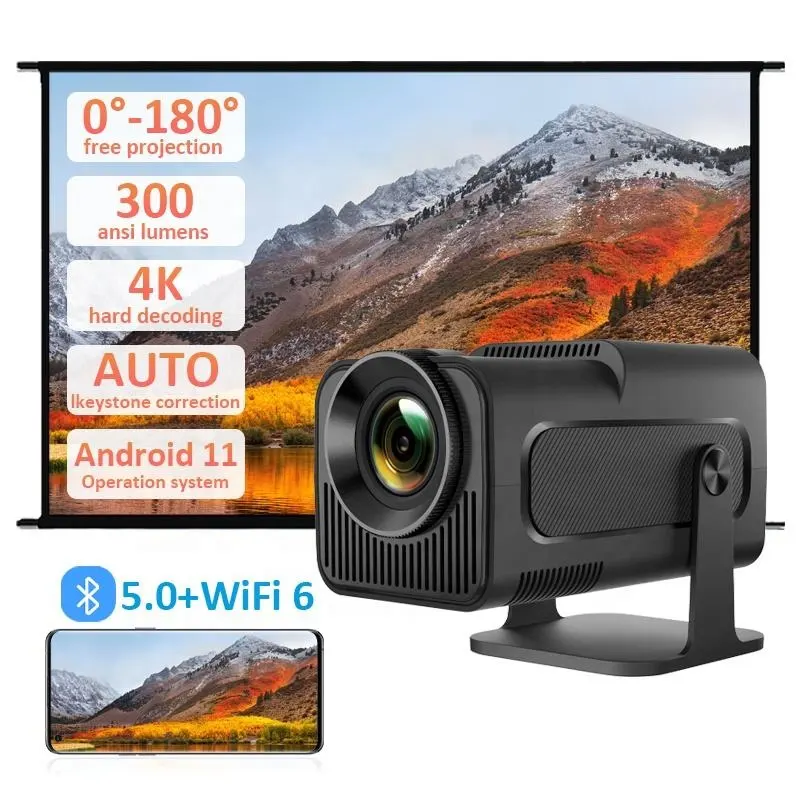 Заводская цена, высокое качество, HY320, мини-умный ЖК-проектор, уличный портативный кинопроектор, беспроводной Android11 проектор 4KHY300