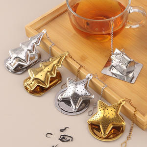 Golden Christmas Tree Star Tea <b>Infuser</b> <b>Set</b> 304 Stainless Steel With Chain Polished Finish For Tea Brewing - Product Image 2