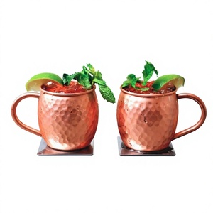 <b>Hot</b>/Cold Water Resistance Natural Finish Aluminum Alloy Coffee Moscow Mule Mugs Set 2 Hammered Design Premium Quality with Spoon - Product Image 1