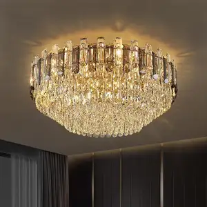 Hete Verkoop Groothandel Creatieve Kroonluchter Licht Post-Moderne Gouden Luxe Ronde Kristallen Plafondlamp