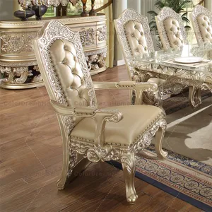 Sedie da pranzo in vera pelle intagliate a mano in legno massello di lusso in stile italiano