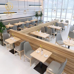 Ensemble de bancs de style moderne en bois gris et cuir pour pizzeria, fast-food, café et restaurant, avec table et mobilier de stand - Product Image 5