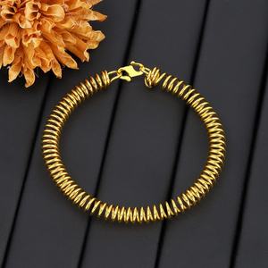 Jxx New Design 24K Gold Plated Open Cuff Bangle Trendy <b>Charm</b> <b>Bracelets</b> with Spring Wire Brass Spring Bangle Unisex - Product Image 3