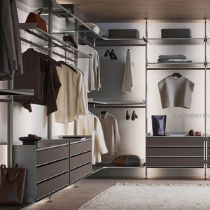 Walk in Closet Steel in Cabinet <span class=keywords><strong>Ropa</strong></span> modular Diseño de madera Sistema independiente de doble deslizamiento Walk Wood Clothes Armario Set - Product Image 1