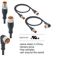 Câble capteur M12 (double extrémité) Code 3/4/5/6/8/12 pôles Mâle PUR/PVC Blindé/Non blindé Contact en or IP67 250V 4A Rond