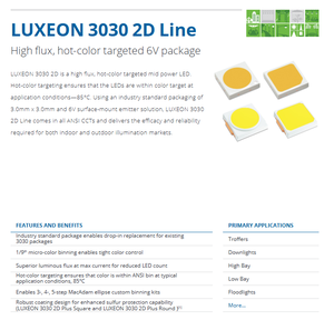 Lumileds L130-6570003000W21 6V 120mA LUXEON 3030 SMD LED Chip Blanc 6500K 70CRI 3.00mm X 3.00mm 156lm/W 720mW - Product Image 2
