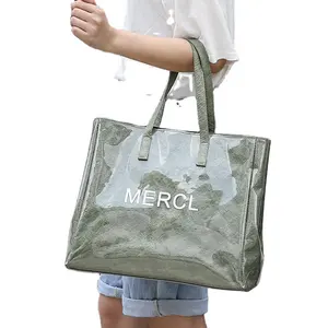 Tyvek Beach Tote Bag Logotipo personalizado Bolsa de compras Jelly Clear Plastic PVC Venta al por mayor Nueva moda de lujo impermeable PVC,PVC Mujeres