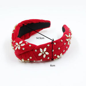 2022 क्रिसमस मखमल कपड़े के लिए लाल रंग knotted ज़ेब फूल आकार क्रिस्टल <span class=keywords><strong>hairband</strong></span> फैशन महिलाओं - Product Image 2