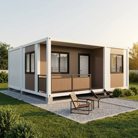 Maison modulaire préfabriquée moderne en acier avec 2 chambres, véranda, fenêtres coulissantes et porte d'entrée en verre