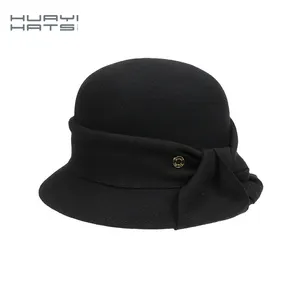 Cloche帽子女式羊毛毡蝴蝶结定制冬季装饰黑色运动帽成人素色个性发光二极管婚礼派对帽子200件