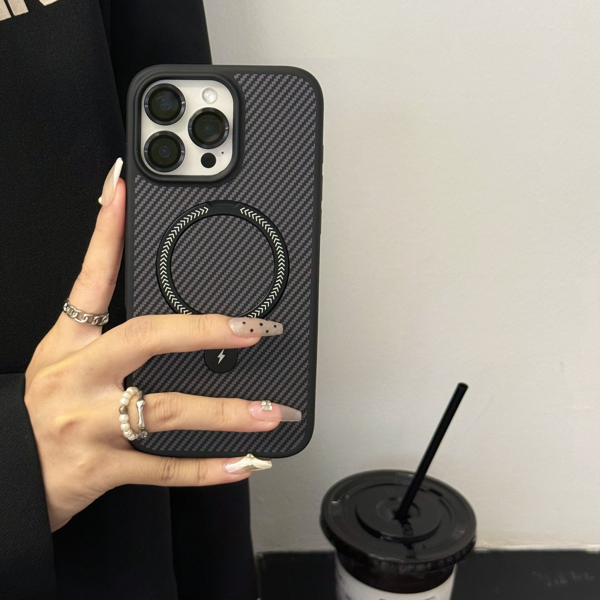 Black carbon fiber pattern holder lens film