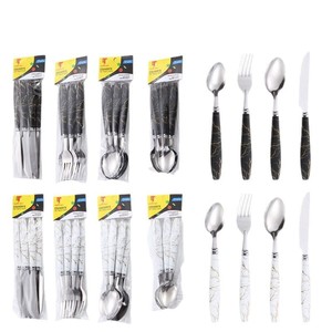 Stainless Steel Cutlery <b>Set</b> 6 Piece <b>Marble</b> Pattern Plastic Handle For Western Restaurants Steak Dinnerware - Product Image 1