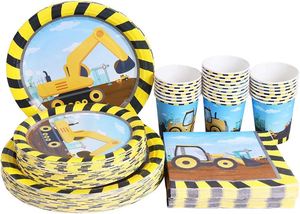 Juego de Vajilla para Fiestas Temáticas de Construcción, para 24 Personas, Incluye Platos, Cuchillos, Cucharas, Tenedores, Vasos y Servilletas - Product Image 5