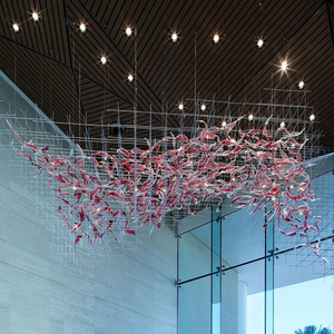 Lampadario Personalizzato Moderno in Acciaio Inox con LED e Foglie di Cristallo per Hall di <span class=keywords><strong>Hotel</strong></span> e Lobby - Product Image 5