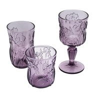 Verres à vin faits à la main de style floral vert rose violet, bord doré, verrerie multicolore, écologiques, capacité de 260 ml, gobelets
