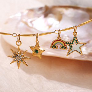 Fantaisie cosmique |   Pendentif en acier inoxydable plaqué or PVD 18 carats avec zircon, motif céleste étoile, lune, planète, pour la fabrication de bijoux - Product Image 3