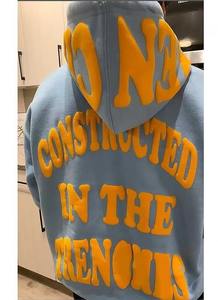 Venta al por mayor sudaderas con capucha estampadas personalizadas sudaderas de gran tamaño recortadas Raw Hem Street hombres Puff Hoodie fabricantes - Product Image 4