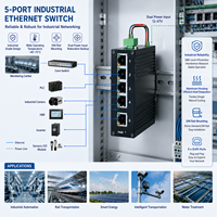 Switch Ethernet Industrial RJ45 de 5 Puertos 10/100/1000Mbps para Riel DIN, Entrada 12-57VDC, Diseño sin Ventilador