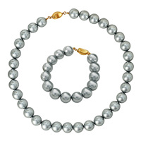 Ensemble collier et bracelet en perles de style français, forme de boule, avec motif étoiles et planètes, perles de Tahiti pour un usage quotidien féminin