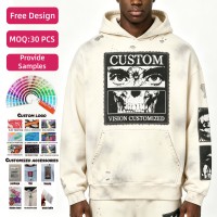 Sudadera con Capucha para Hombre, OEM, 380 g/m², 100% Algodón, Lavada, con Estampado DTG en Toda la Superficie, Corte Ajustado, Sudadera de Felpa