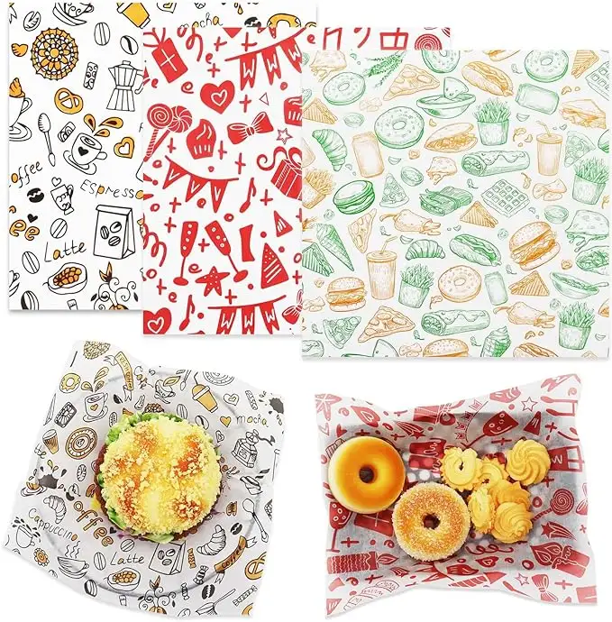 Wholesale Customized Printed Logo Greaseproof Wax Oil Proof Paper Disposable Bread Sandwich Burger Fries Wrapping Paper
